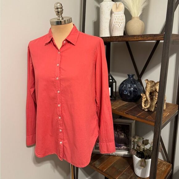 Xirena Shirt Womens Small Button Up Long Sleeve Coral Red Cotton - Picture 1 of 9